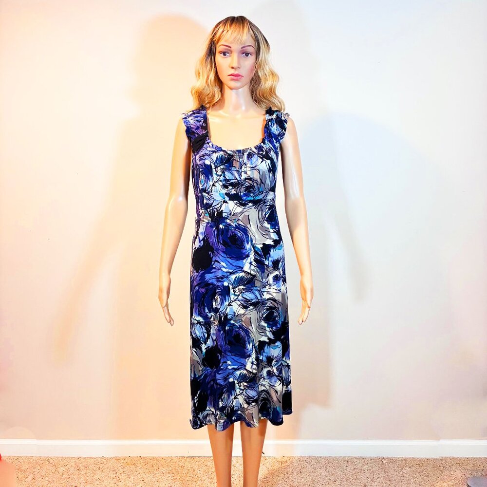 AXCESS by Liz Claiborne XL Black Blue Floral Stretch Slimming Designer Sundress
